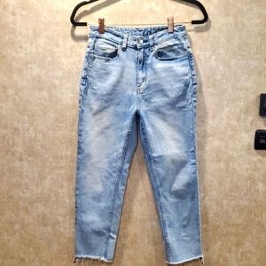 Uniqlo High-Rise Cropped Straight Leg, Frayed Hem Jeans